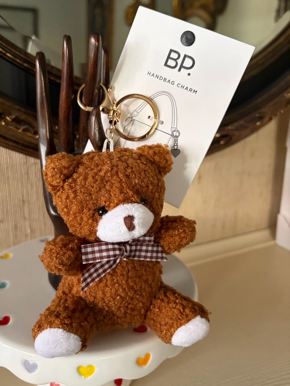 Brass Plum Bear Bag Charm Nwt